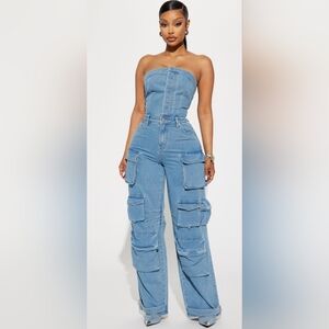 Women's Blue Denim Cargo Jeans
